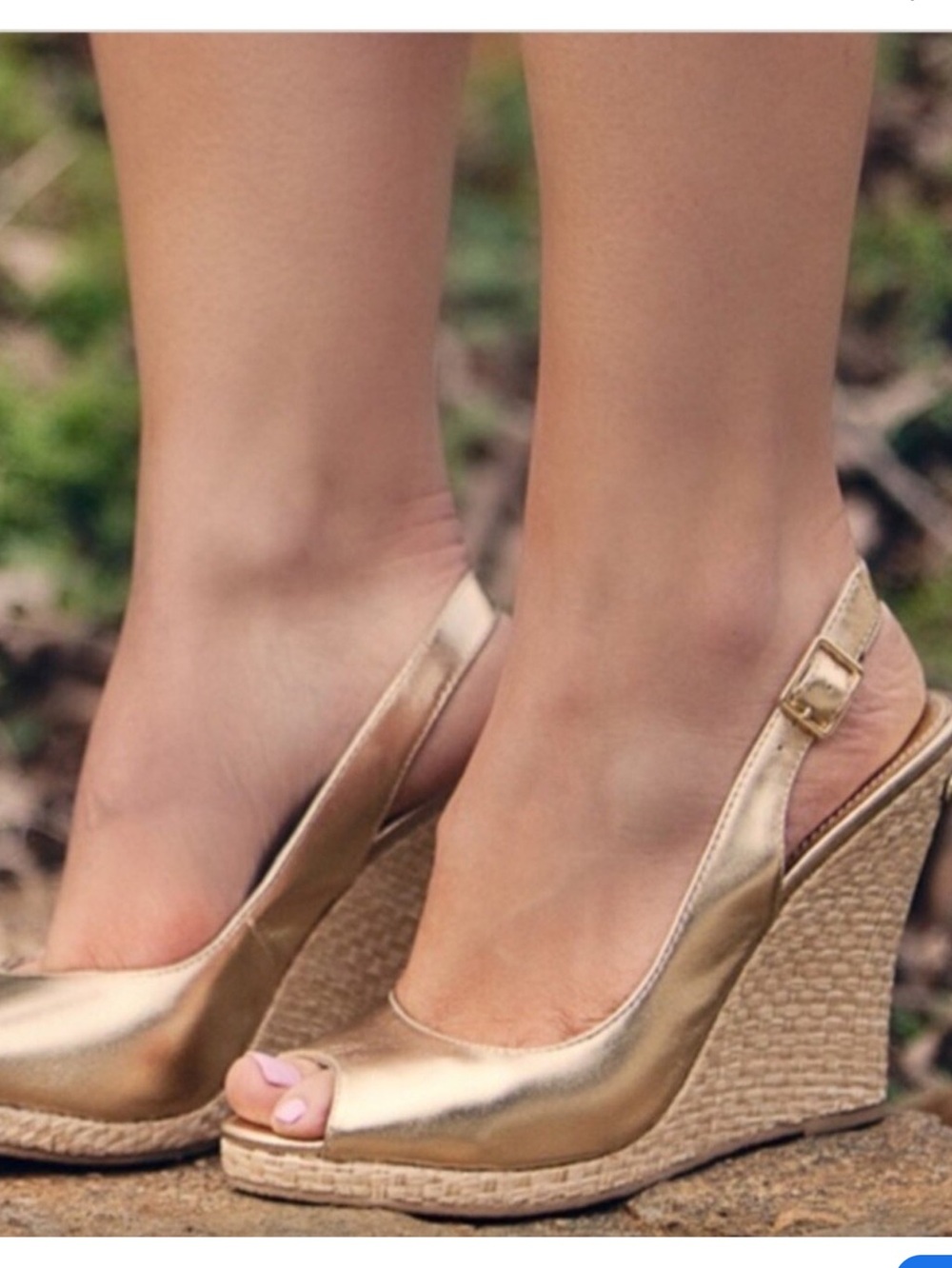 Lilly Pulitzer Kristen Wedges Shoes Metallic Gold Peep-Toe Wedge Slingbacks Sz 6